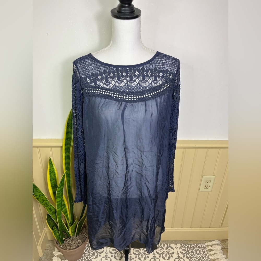 Giulia Sheer Navy Lace Dress S | Made in Italy Boho Festival Romantic Fairycore
